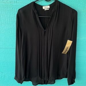 L'Agence Bianca Black Chiffon Silk Blouse with Band Collar size